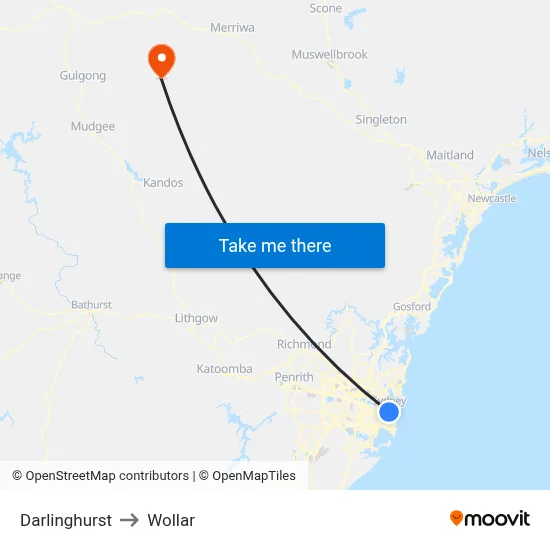 Darlinghurst to Wollar map