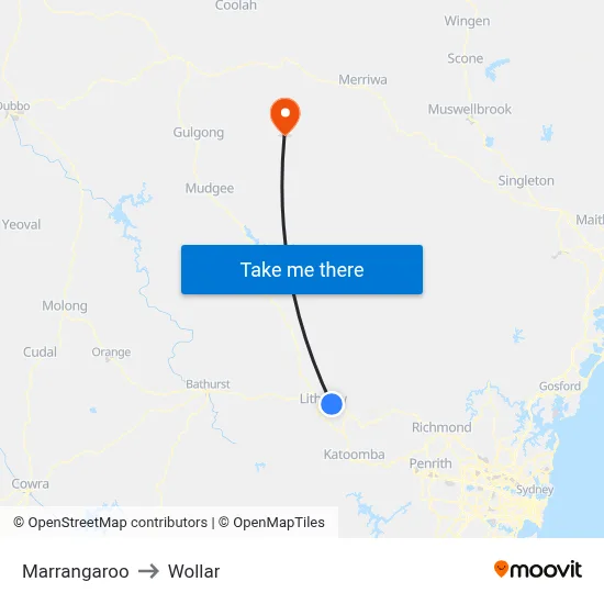 Marrangaroo to Wollar map