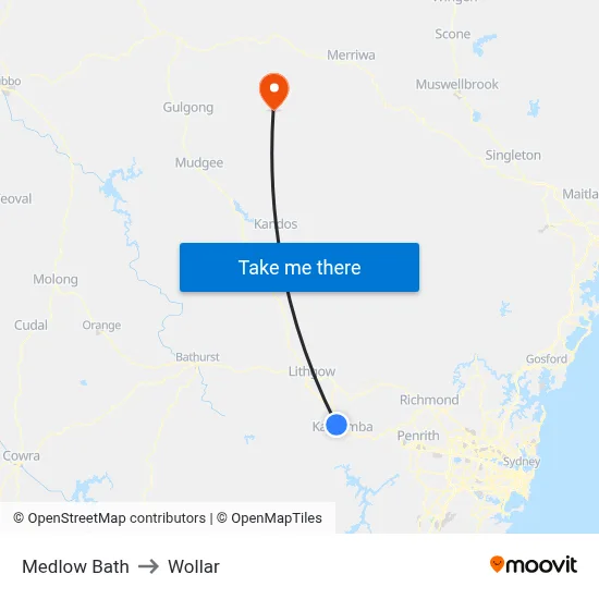 Medlow Bath to Wollar map