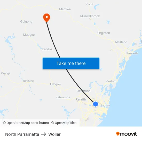 North Parramatta to Wollar map