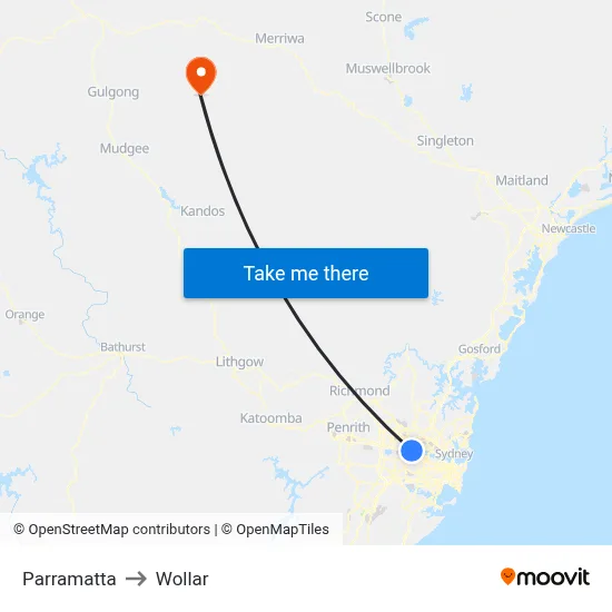Parramatta to Wollar map