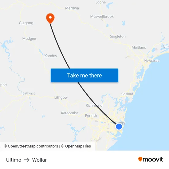 Ultimo to Wollar map