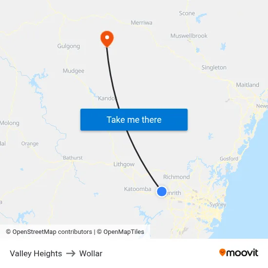 Valley Heights to Wollar map