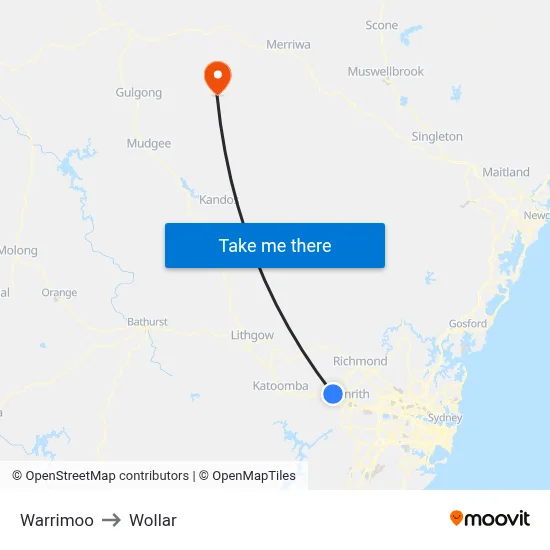 Warrimoo to Wollar map