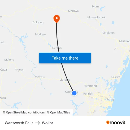 Wentworth Falls to Wollar map