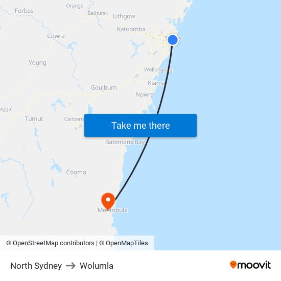 North Sydney to Wolumla map