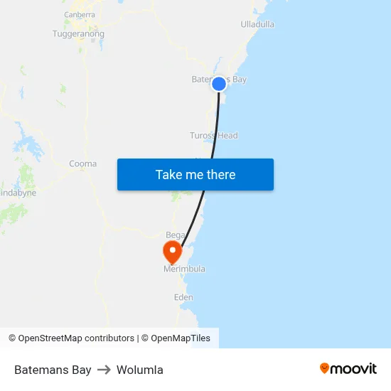 Batemans Bay to Wolumla map