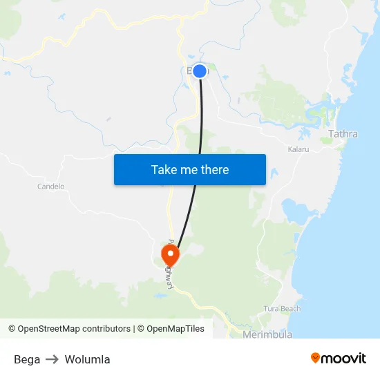 Bega to Wolumla map