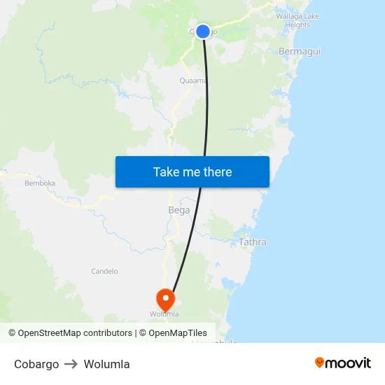 Cobargo to Wolumla map