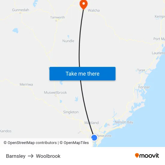 Barnsley to Woolbrook map