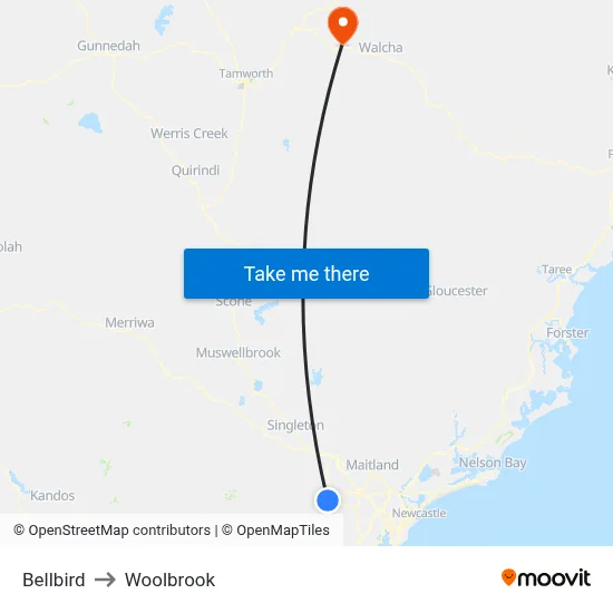 Bellbird to Woolbrook map