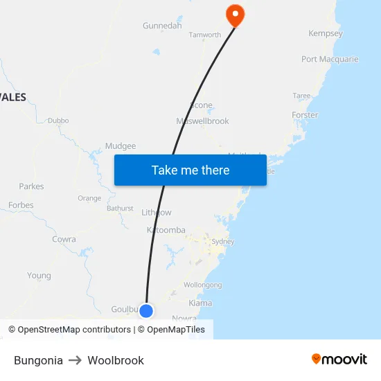 Bungonia to Woolbrook map