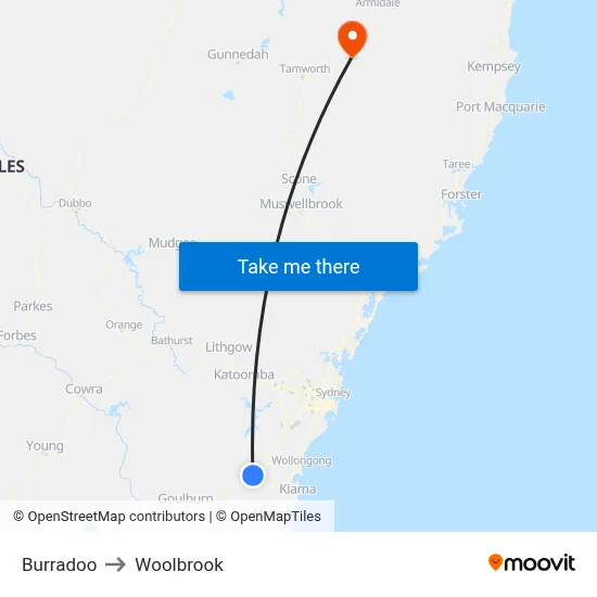 Burradoo to Woolbrook map