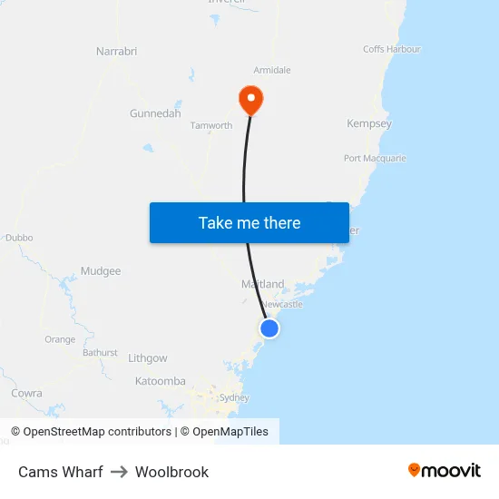 Cams Wharf to Woolbrook map