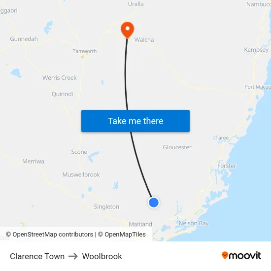 Clarence Town to Woolbrook map