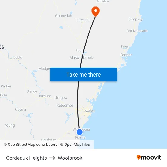 Cordeaux Heights to Woolbrook map