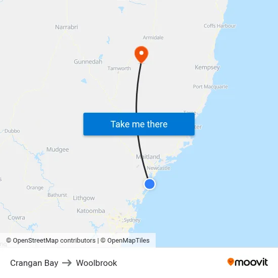 Crangan Bay to Woolbrook map