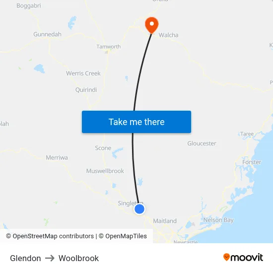 Glendon to Woolbrook map