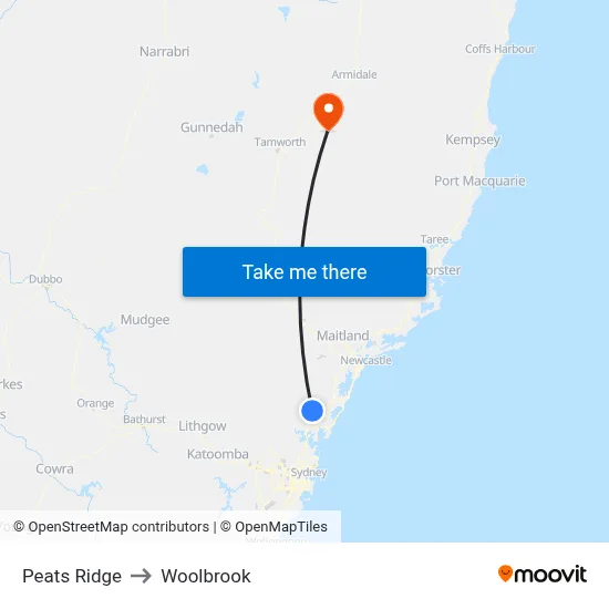 Peats Ridge to Woolbrook map
