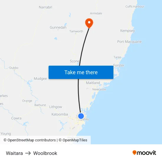 Waitara to Woolbrook map