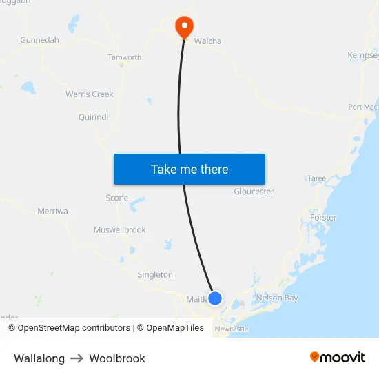 Wallalong to Woolbrook map