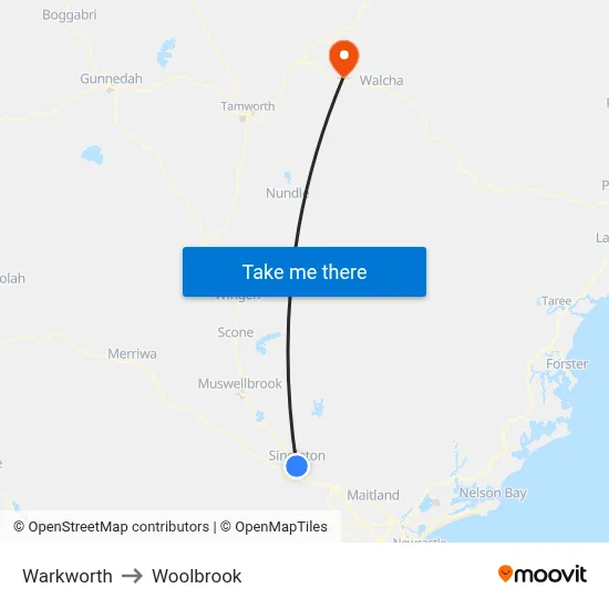 Warkworth to Woolbrook map