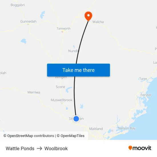 Wattle Ponds to Woolbrook map