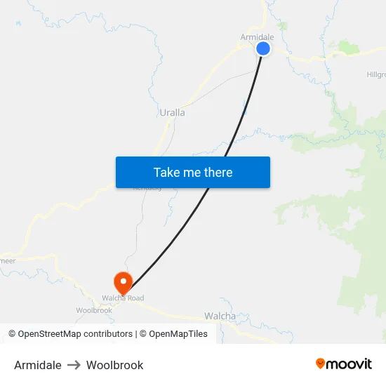 Armidale to Woolbrook map