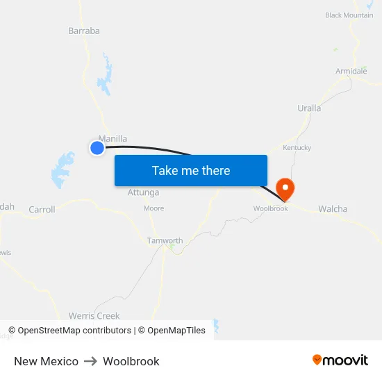 New Mexico to Woolbrook map