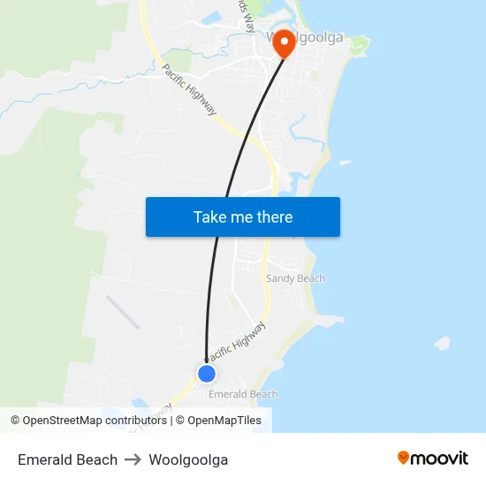 Emerald Beach to Woolgoolga map