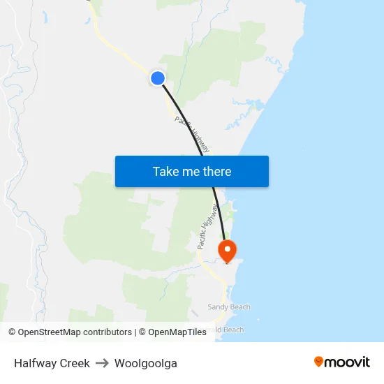 Halfway Creek to Woolgoolga map
