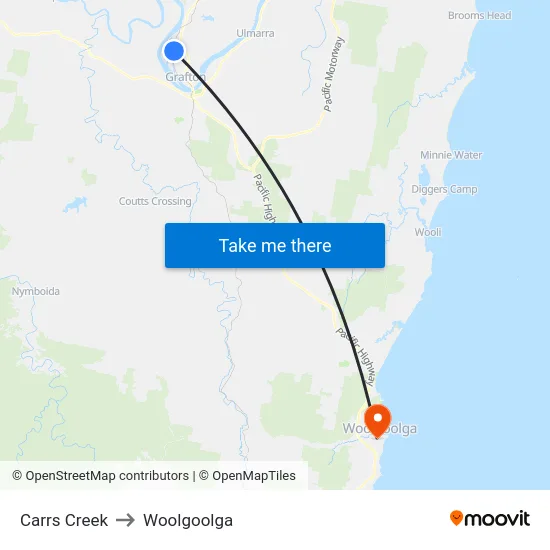 Carrs Creek to Woolgoolga map
