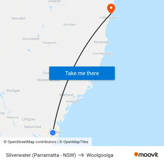 Silverwater (Parramatta - NSW) to Woolgoolga map