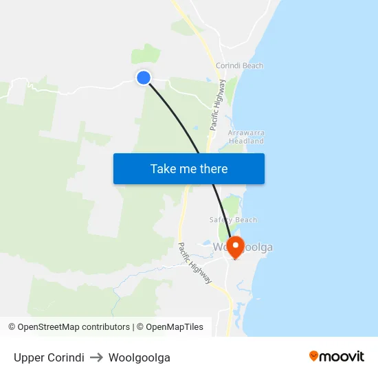 Upper Corindi to Woolgoolga map
