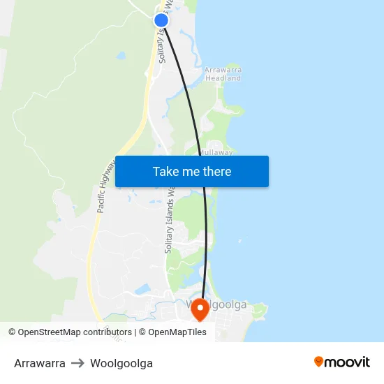 Arrawarra to Woolgoolga map