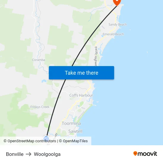 Bonville to Woolgoolga map