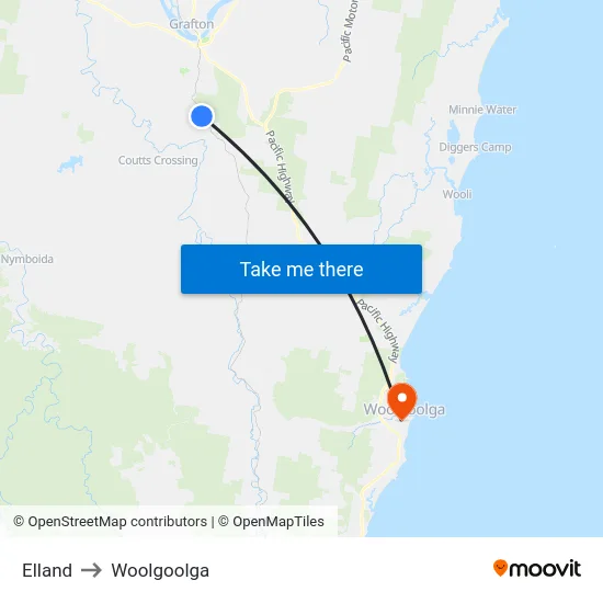 Elland to Woolgoolga map