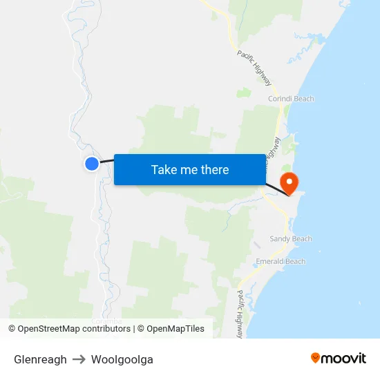 Glenreagh to Woolgoolga map