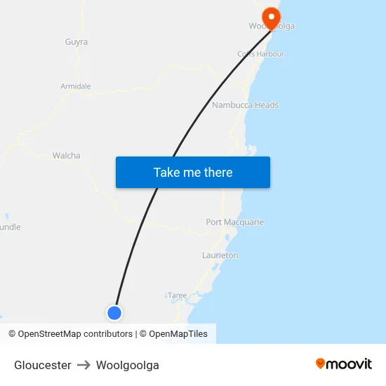 Gloucester to Woolgoolga map