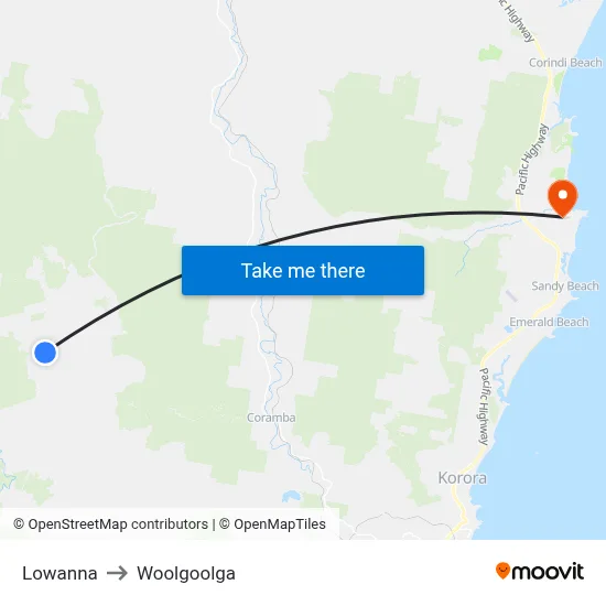 Lowanna to Woolgoolga map