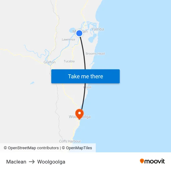 Maclean to Woolgoolga map