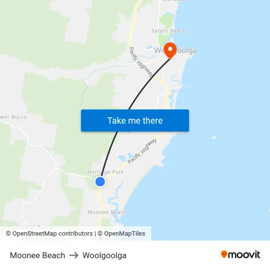 Moonee Beach to Woolgoolga map
