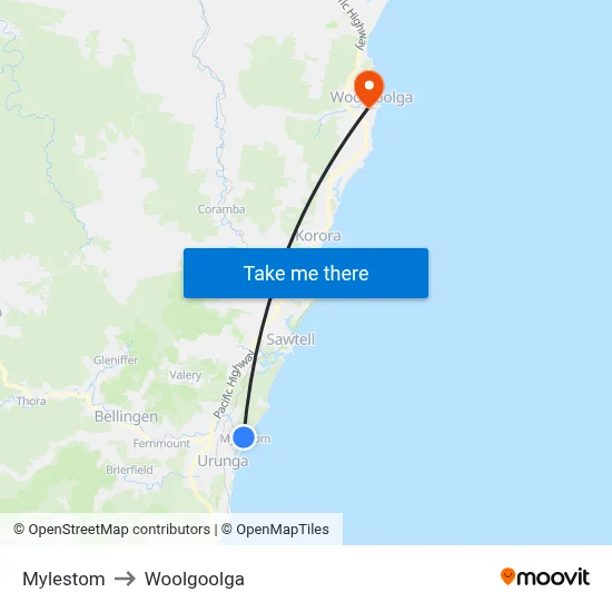 Mylestom to Woolgoolga map