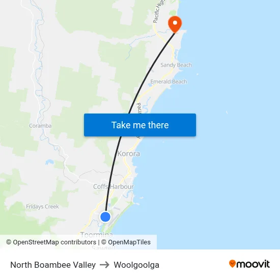 North Boambee Valley to Woolgoolga map