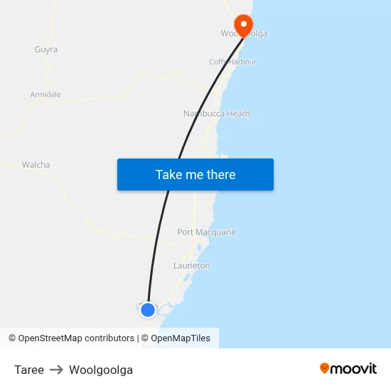 Taree to Woolgoolga map