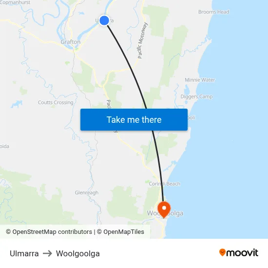 Ulmarra to Woolgoolga map
