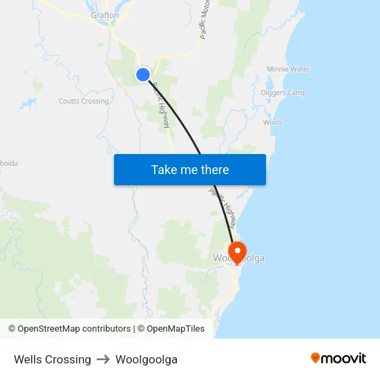 Wells Crossing to Woolgoolga map