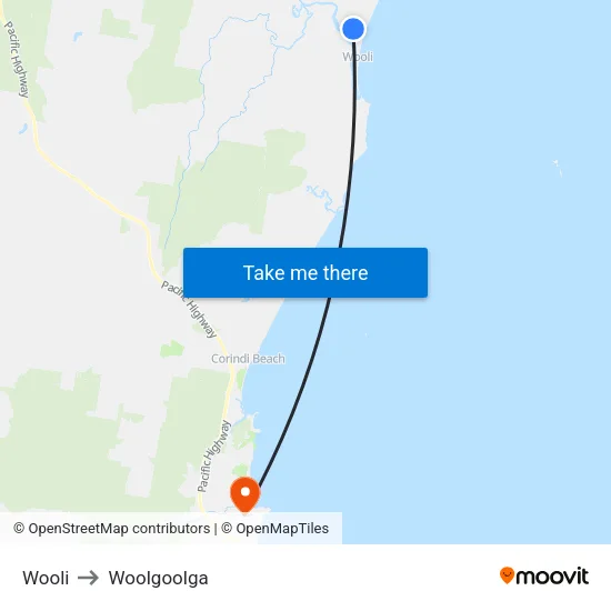 Wooli to Woolgoolga map