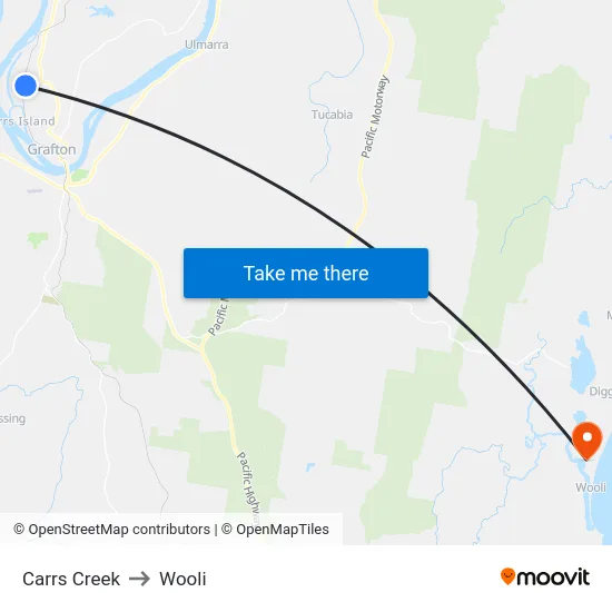 Carrs Creek to Wooli map
