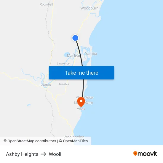 Ashby Heights to Wooli map